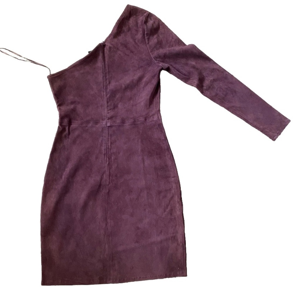 As by Df Suede One Shoulder Dress S Wine Burgundy Side Zip Fall Party Bodycon